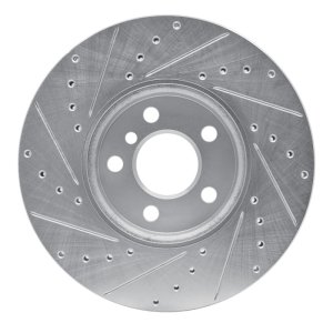 Mini Cooper Clubman Brake Rotor (1) - Front Right - R1 Concepts - Drilled & Slotted - Silver - `16-`24